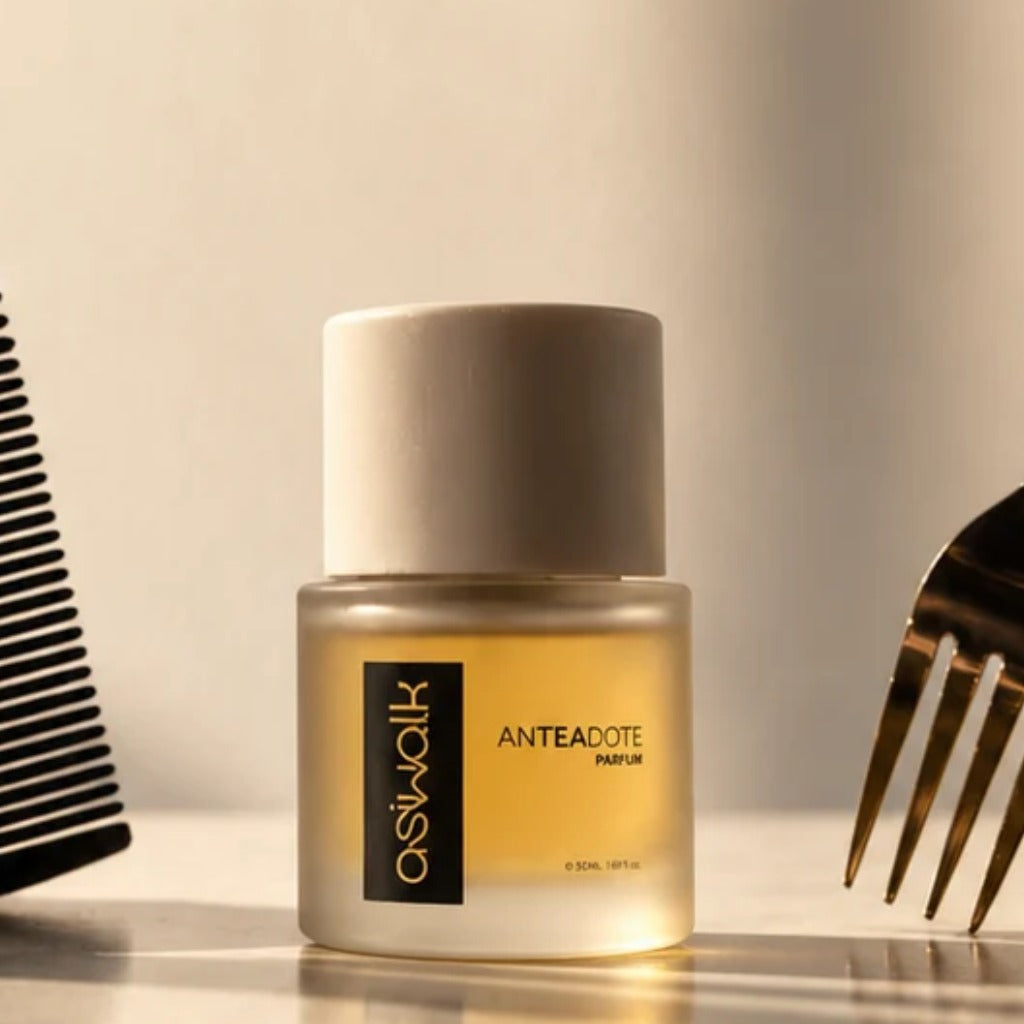 Anteadote parfum bottle in warm daylight