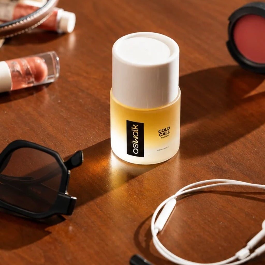Cold Call parfum bottle on a desk