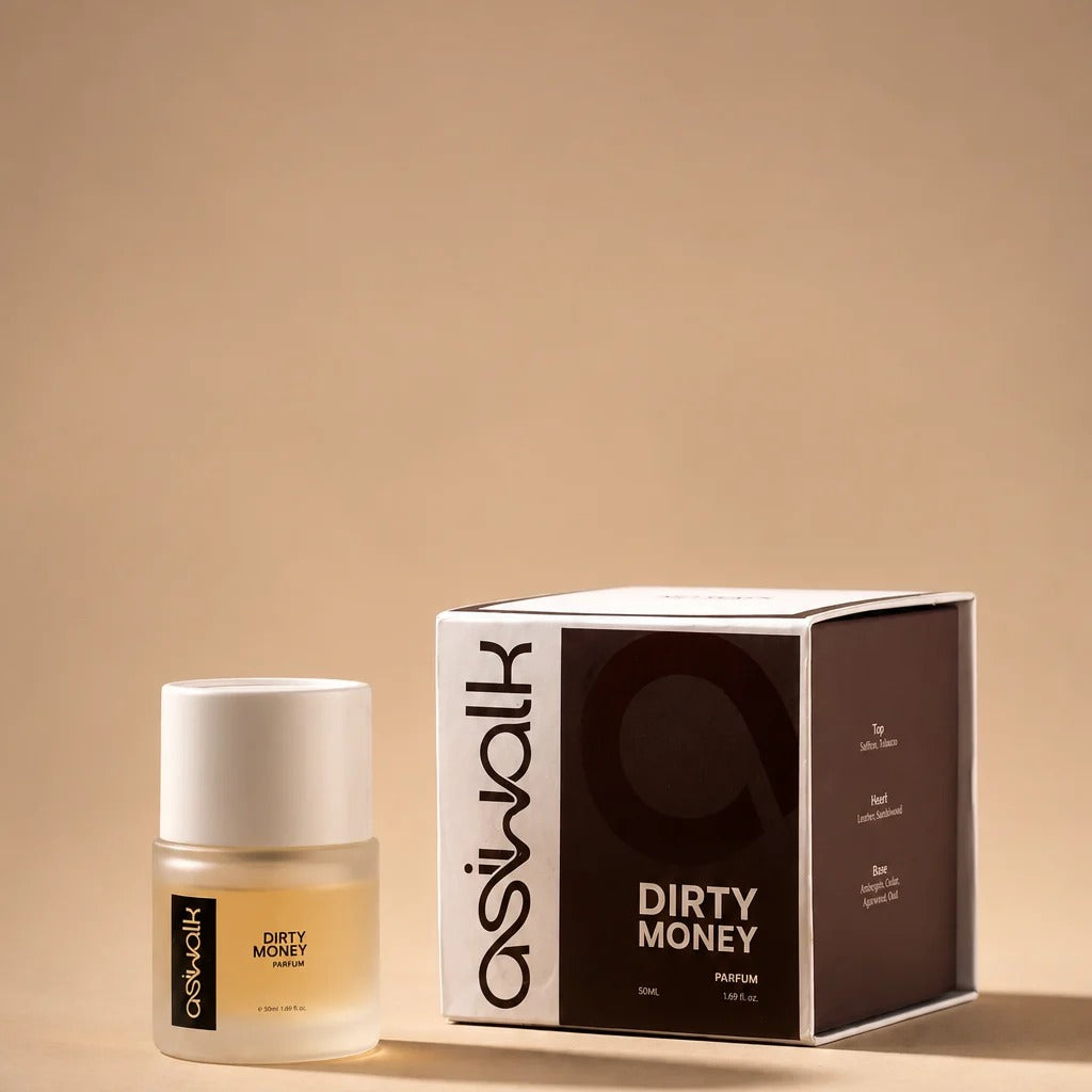 Dirty Money 50ml parfum bottle beside its box